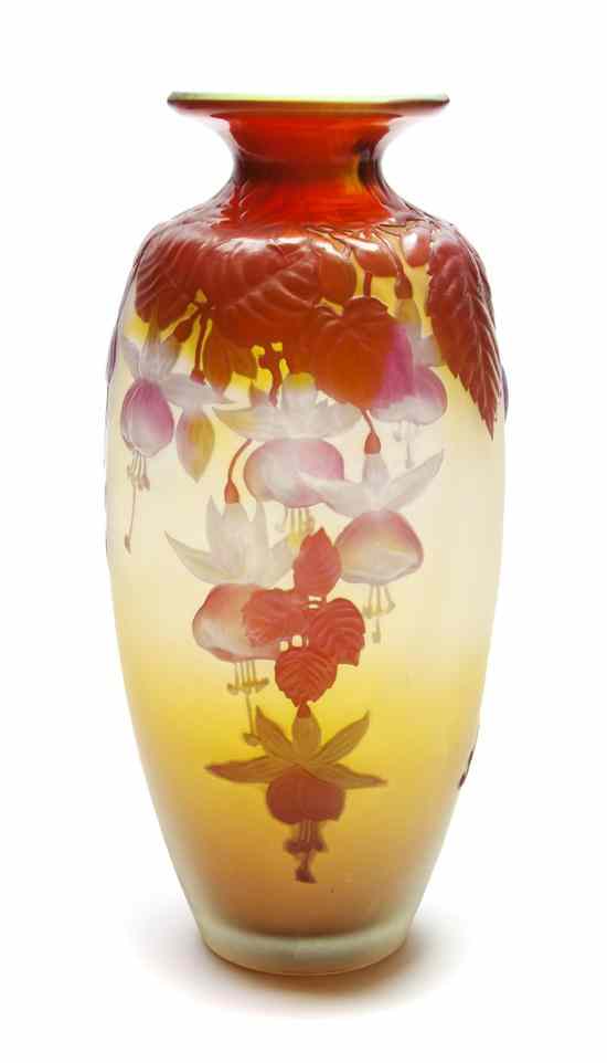 Appraisal: A Galle Mold Blown Cameo Glass Fuschia Vase of elongated