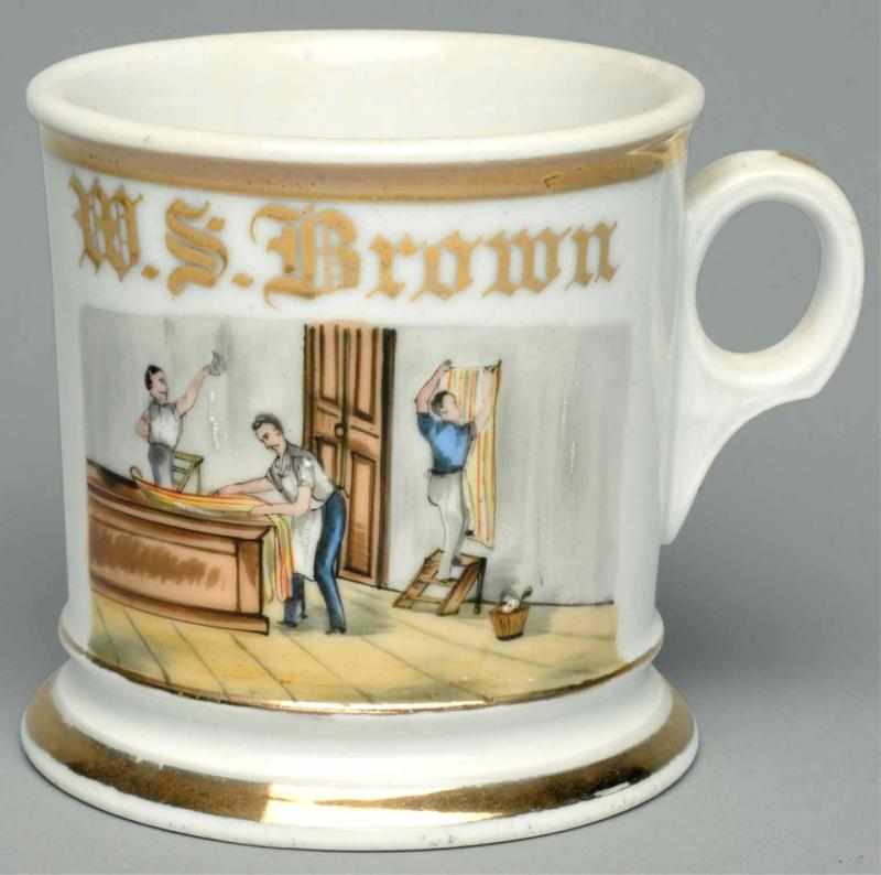 Appraisal: Wallpaper Hangers Shaving Mug Gilt name M S Brown Nice