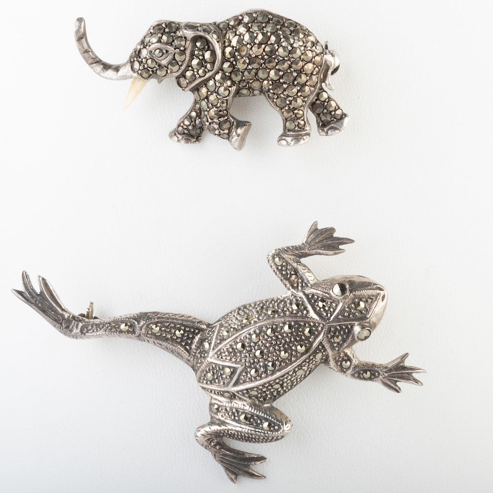 Appraisal: Two Silver and Marcasite Animal Pins One of an elephant