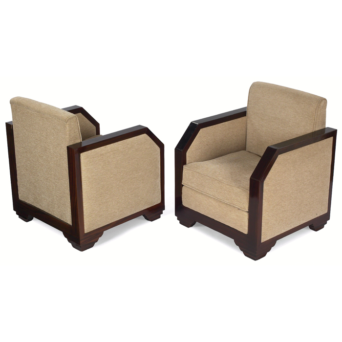 Appraisal: Art Deco club chairs pair rosewood cube forms with cut