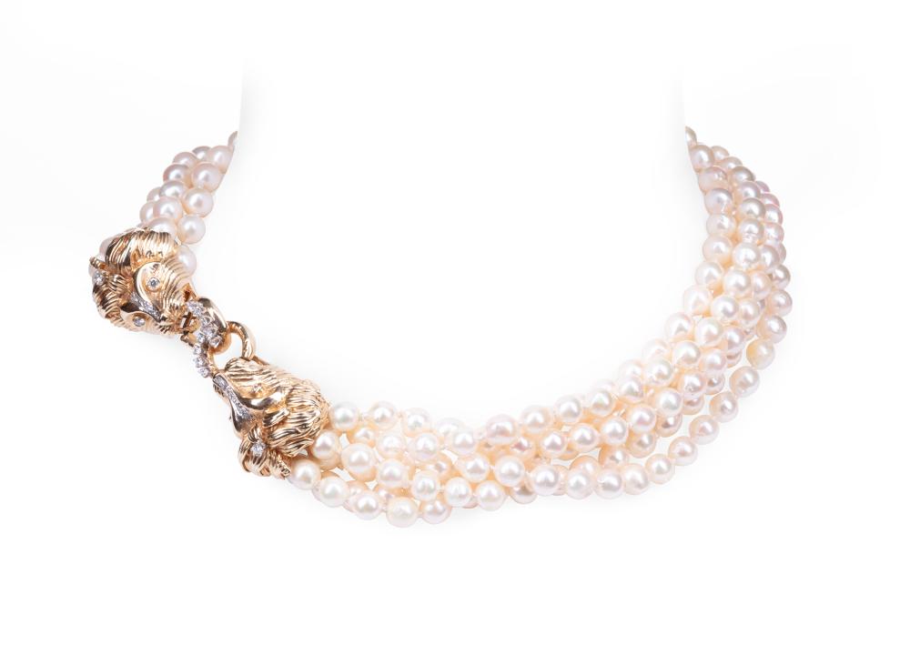 Appraisal: kt Yellow Gold Pearl and Diamond Torsade Necklace strands with