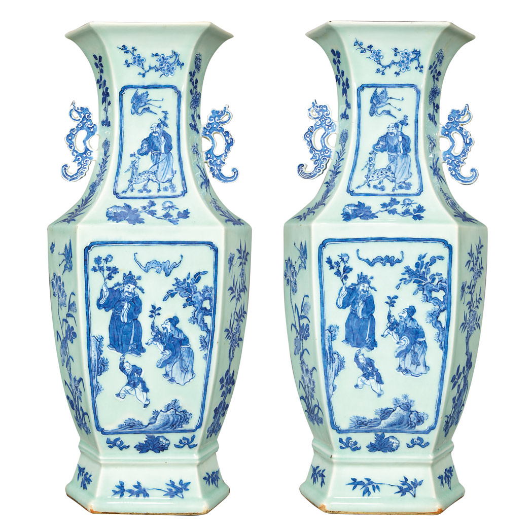 Appraisal: Pair of Chinese Blue White and Celadon Glazed Porcelain Vases