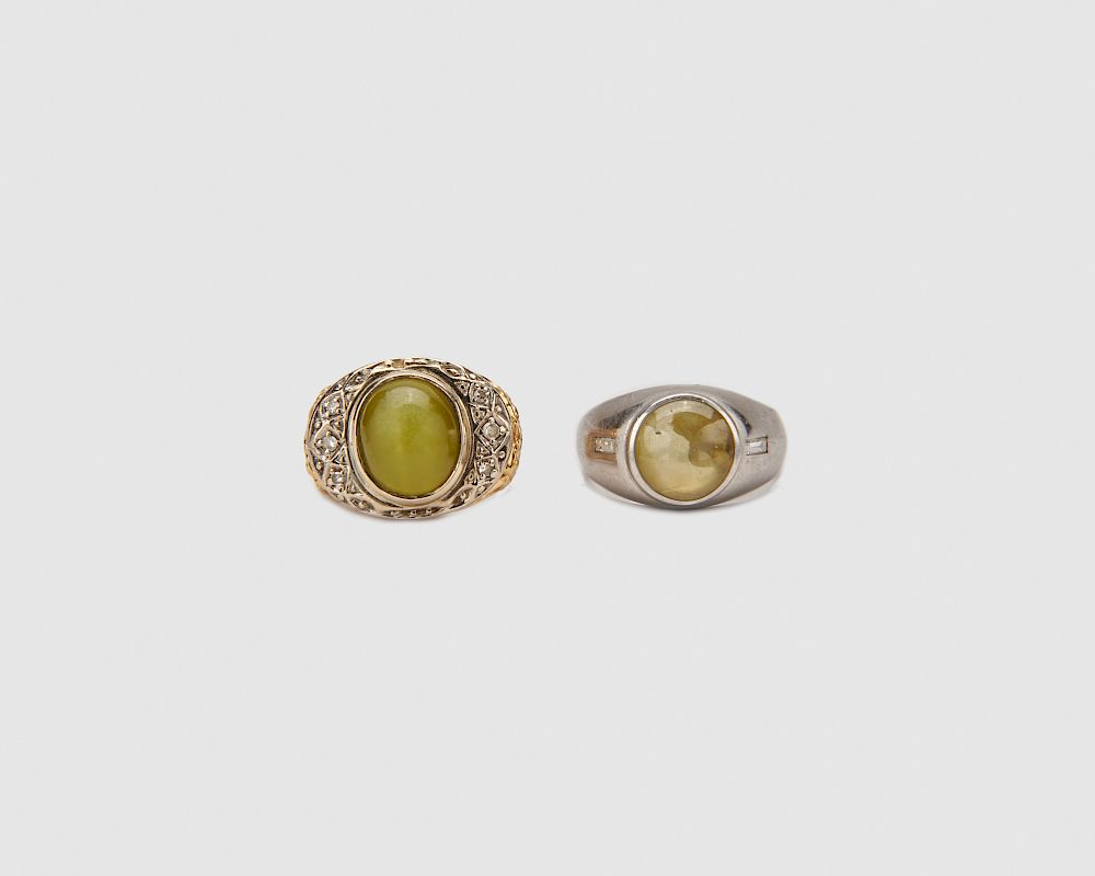 Appraisal: Two Chrysoberyl and Diamond Rings Two Chrysoberyl and Diamond Rings