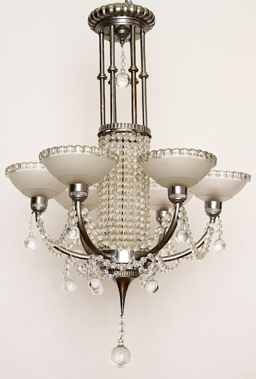 Appraisal: UNUSUAL FRENCH ART DECO CHANDELIER GLASS SHADES An unusual French