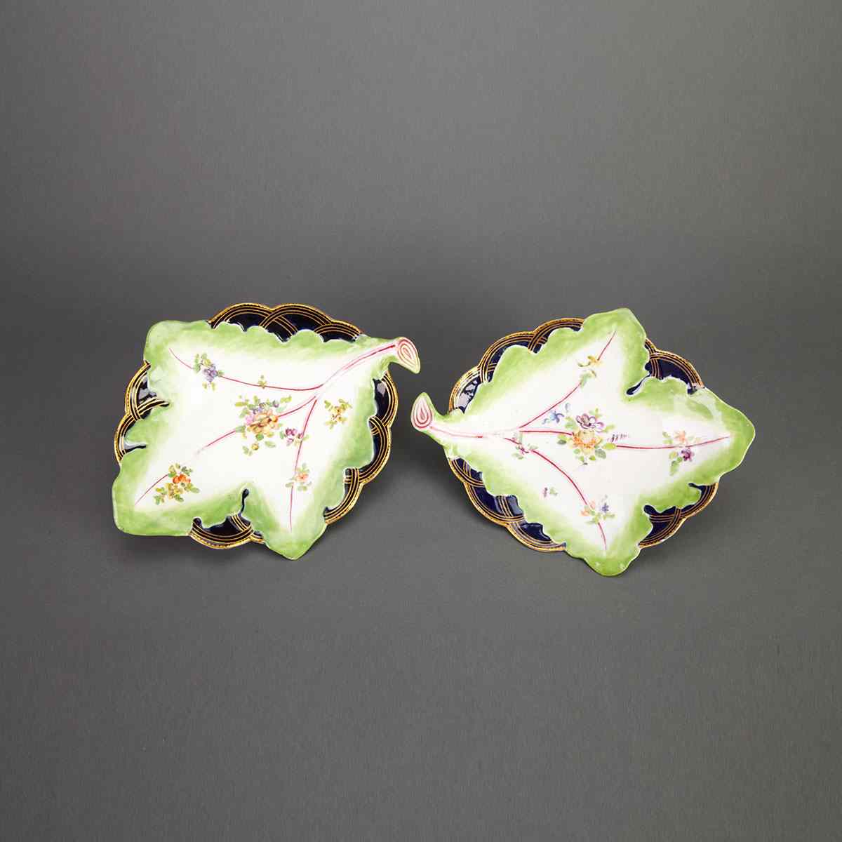 Appraisal: Pair of Derby Moulded Leaf Dishes c - Length cm