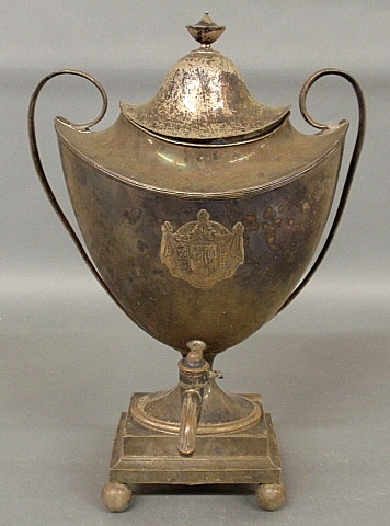 Appraisal: - Large Adams Sheffield silverplate hot water urn with armorial