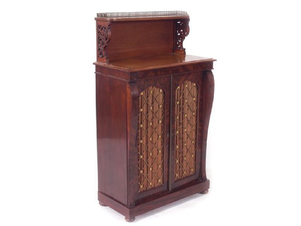 Appraisal: GEORGE IV MAHOGANY CHIFFONIER the pierced scroll-carved superstructure with galleried