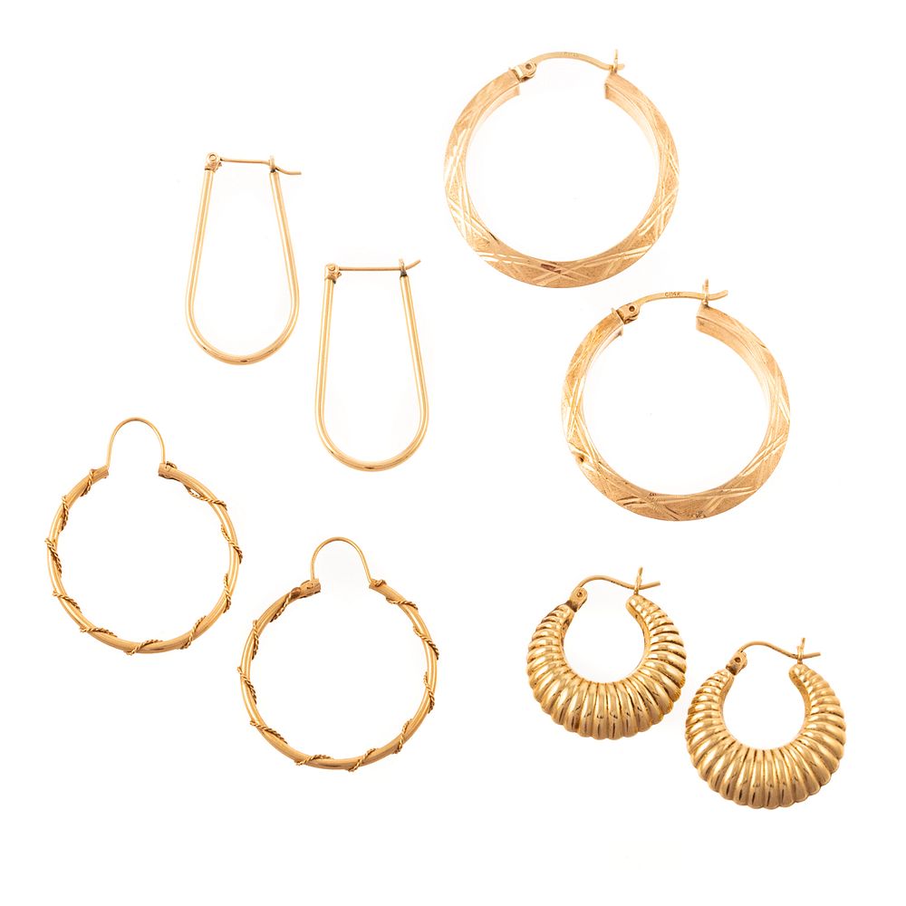 Appraisal: Four Pairs of Hoop Earrings in K K yellow gold