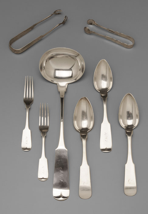 Appraisal: Mitchell Tyler Coin Silver Flatware includes ladle serving spoons forks