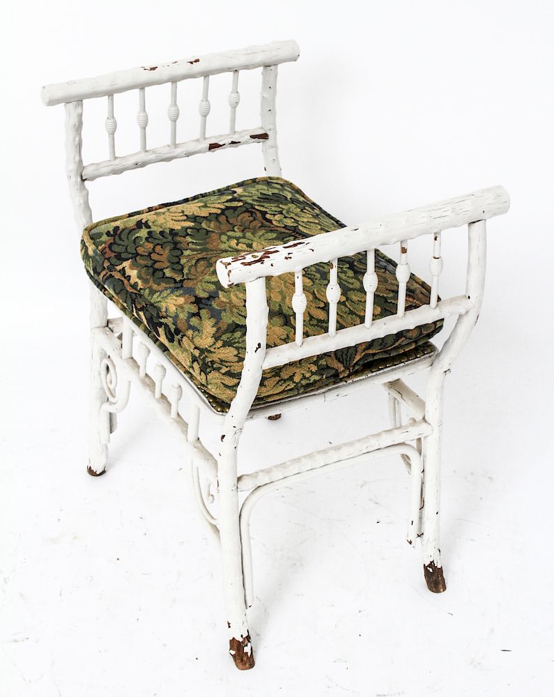 Appraisal: Victorian White Painted Bench w Upholstered Seat Victorian wood white