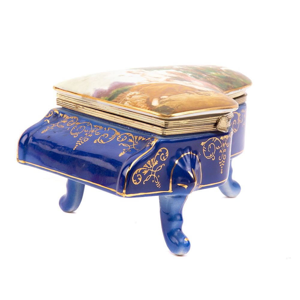 Appraisal: Continental Porcelain Musical Piano Jewelry Box lid with paint transfer