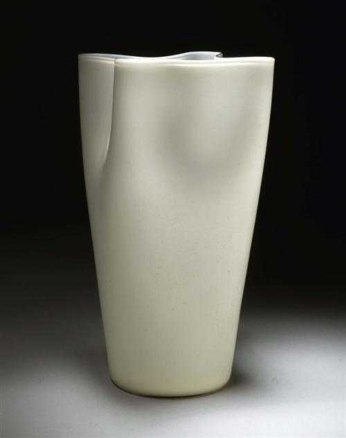 Appraisal: VENINI VASE Murano circa Grey glass with white interior overlay