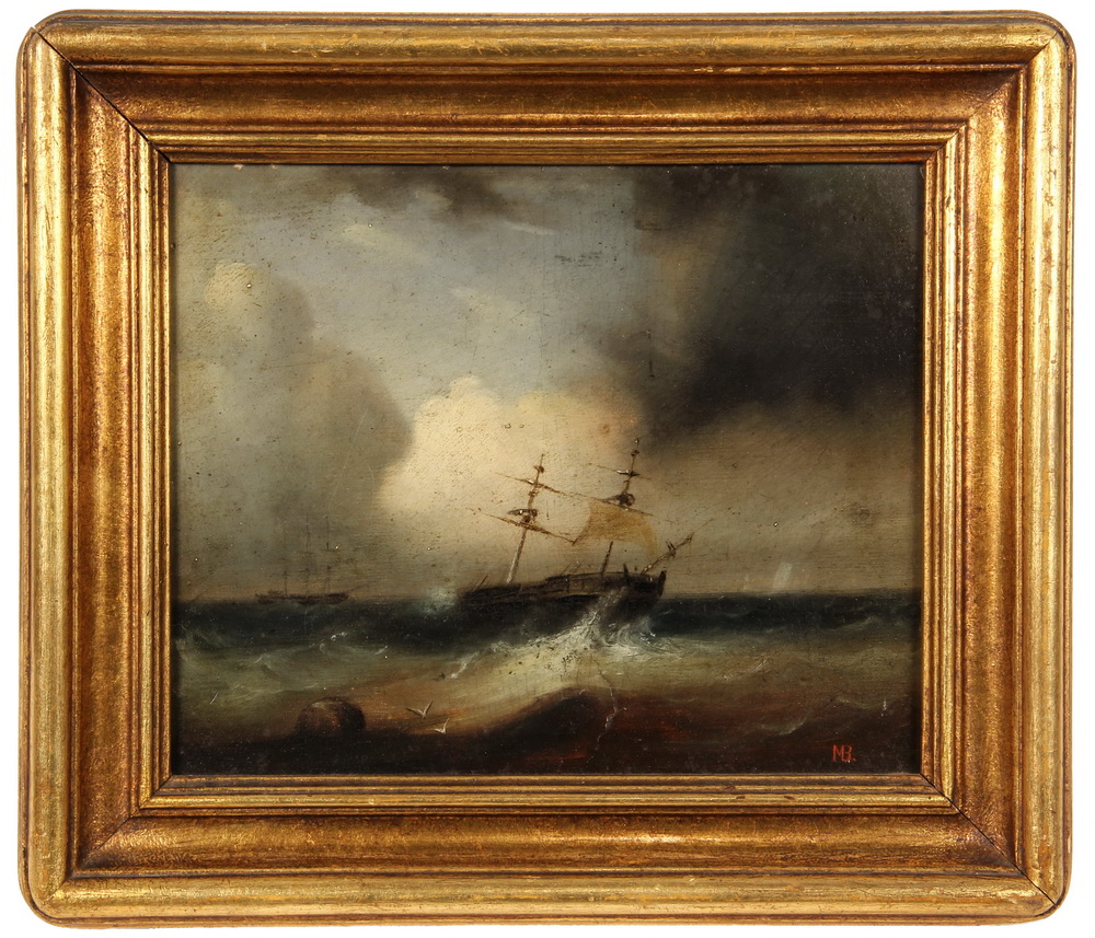 Appraisal: MARINE OIL ON BOARD - Wreck of Sailing Ship initialed