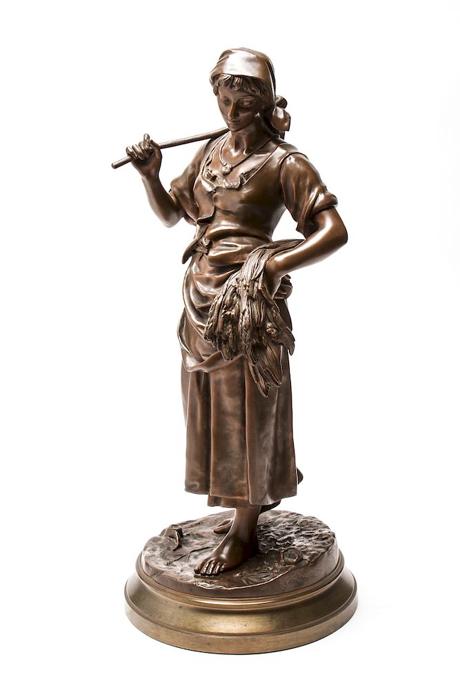 Appraisal: E Aizelin Bronze Glaneuse Peasant Girl Sculpture Eugene Aizelin French