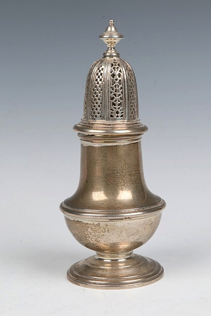 Appraisal: A SILVER CASTOR baluster shaped on a turned stepped foot