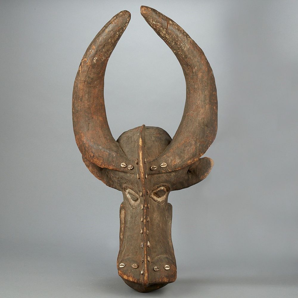 Appraisal: African Water Buffalo Mask with Cowrie Shells Tabwa Kiyude Tabwa