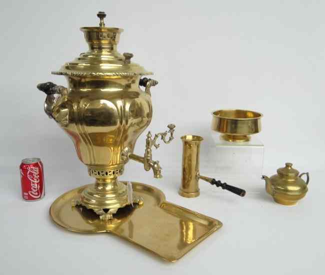 Appraisal: Early five piece brass Samovar set possibly Turkish '' Overall