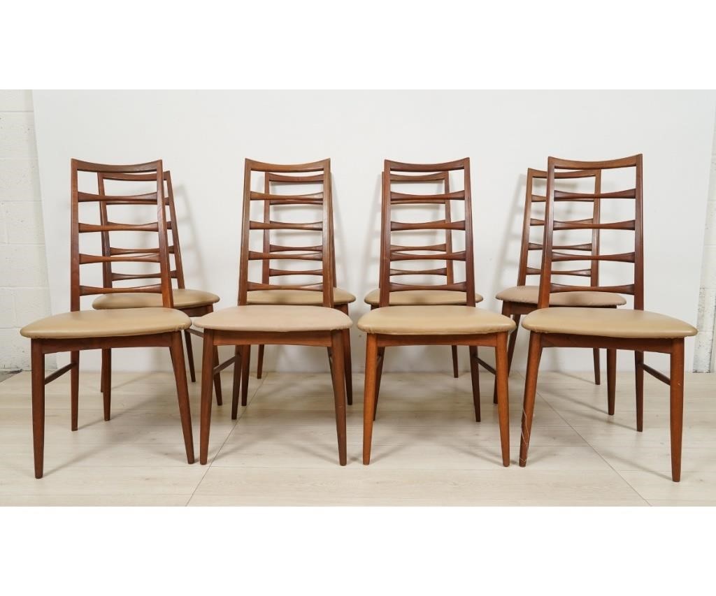 Appraisal: Set of eight Danish modern teak side chairs with leather