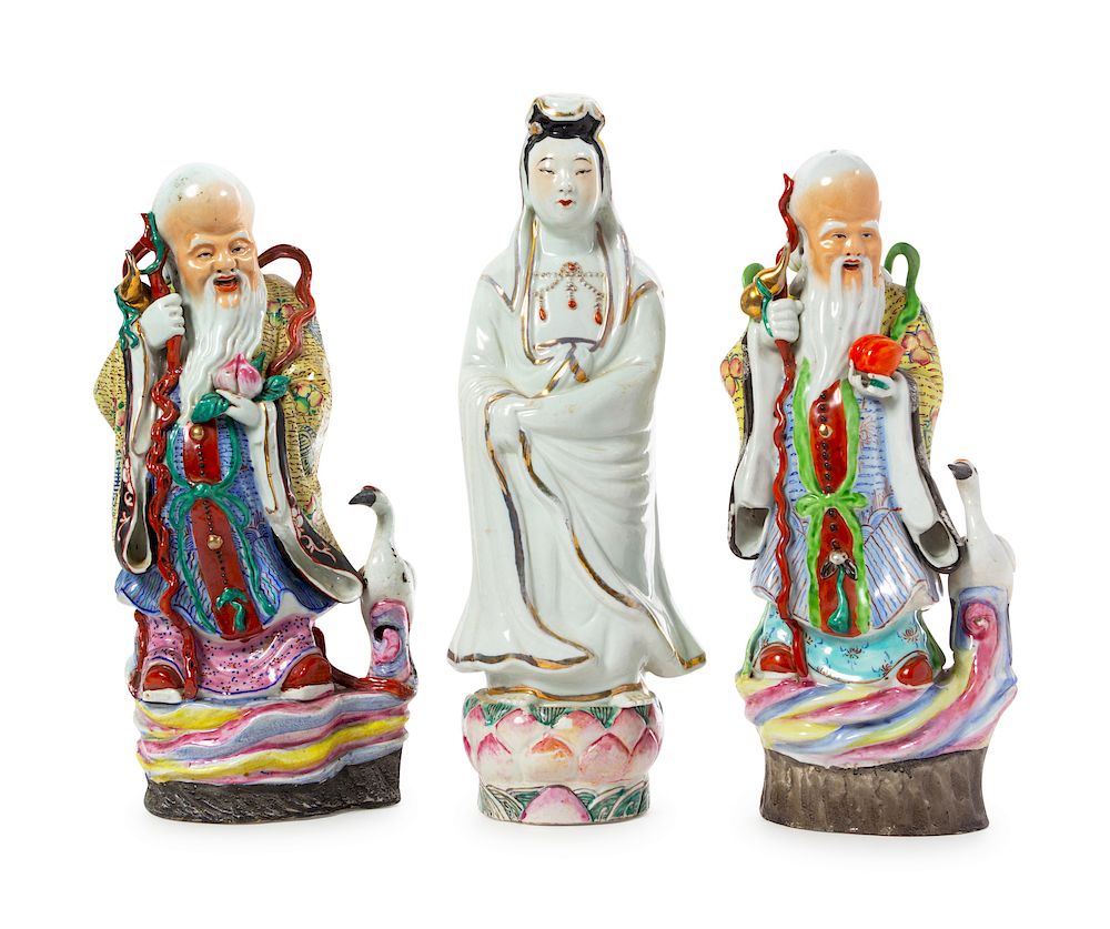 Appraisal: Three Chinese Famille Rose Porcelain Figures of Immortals Tallest height