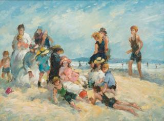 Appraisal: HERMANN HUBER Swiss HERMANN HUBER Swiss - BEACH SCENEoil on