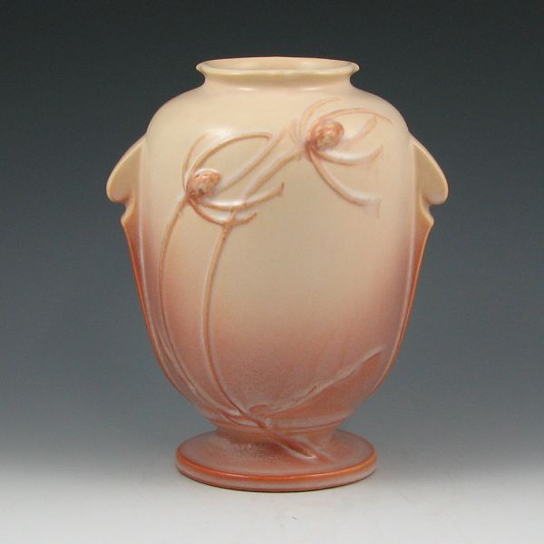 Appraisal: Roseville Teasel vase in beige and tan Marked Roseville -