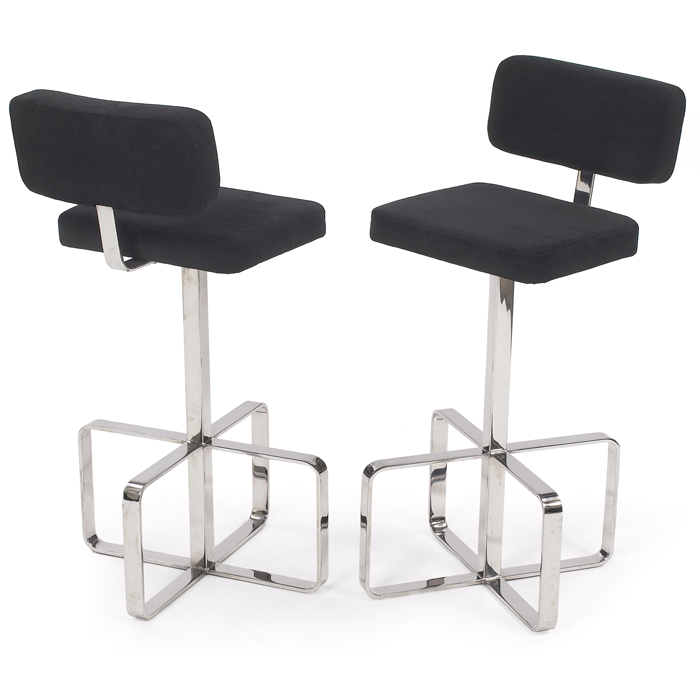 Appraisal: s bar stools designer unknown chromed steel bases with ribbon-like