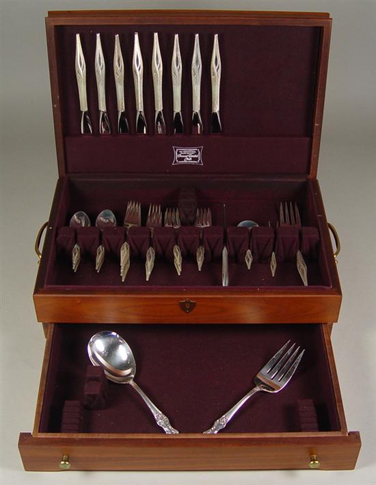 Appraisal: Wallace Sterling Flatware Dawn Mint pattern Service for eight Brushed