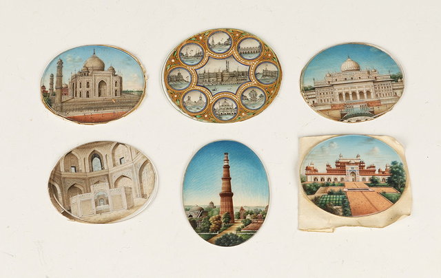 Appraisal: A GROUP OF SIX ANTIQUE INDIAN OVAL MINIATURES ON IVORY