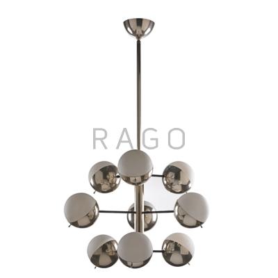 Appraisal: STILNOVO Eight-arm chandelier Italy s Nickeled brass enameled steel frosted