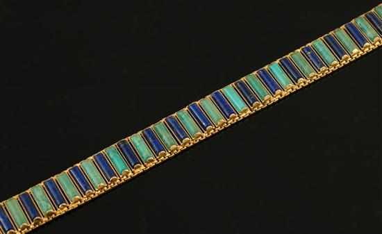 Appraisal: A lapis lazuli and turquoise bracelet Comprising articulated rectangular links