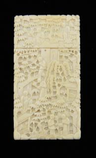 Appraisal: Chinese ivory card case carved with figures on a terrace