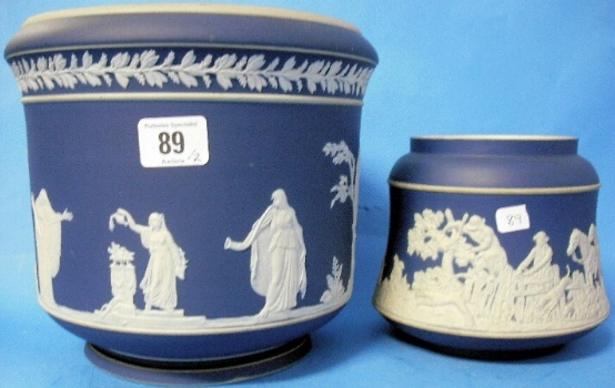 Appraisal: Adams Jasperware Blue White Jardinare height cm and smaller Vase