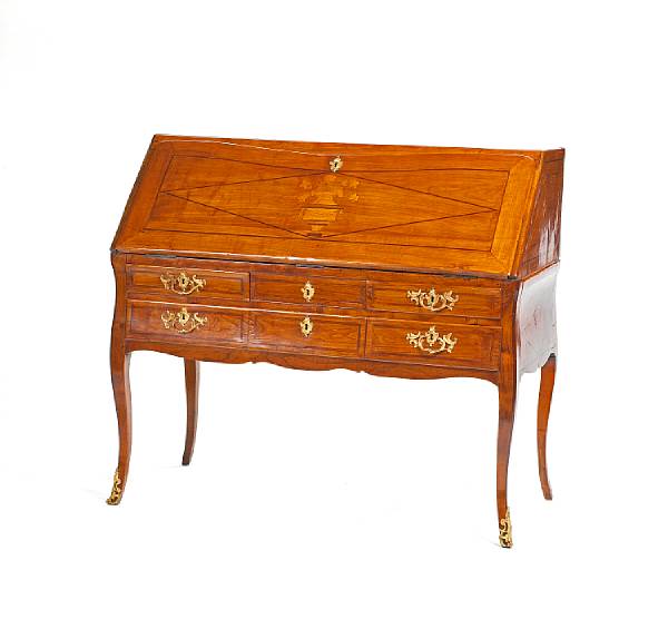 Appraisal: A Louis XV fruitwood and marquetry bureau en pente third