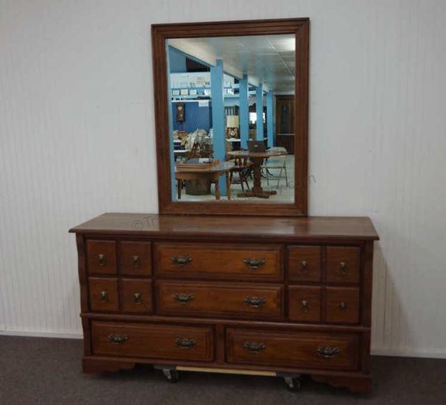 Appraisal: 's Knotty Pine Triple Dresser and Mirror Produced by Woodward