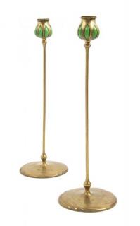 Appraisal: A Pair of Bronze and Blown Out Glass Candlesticks after