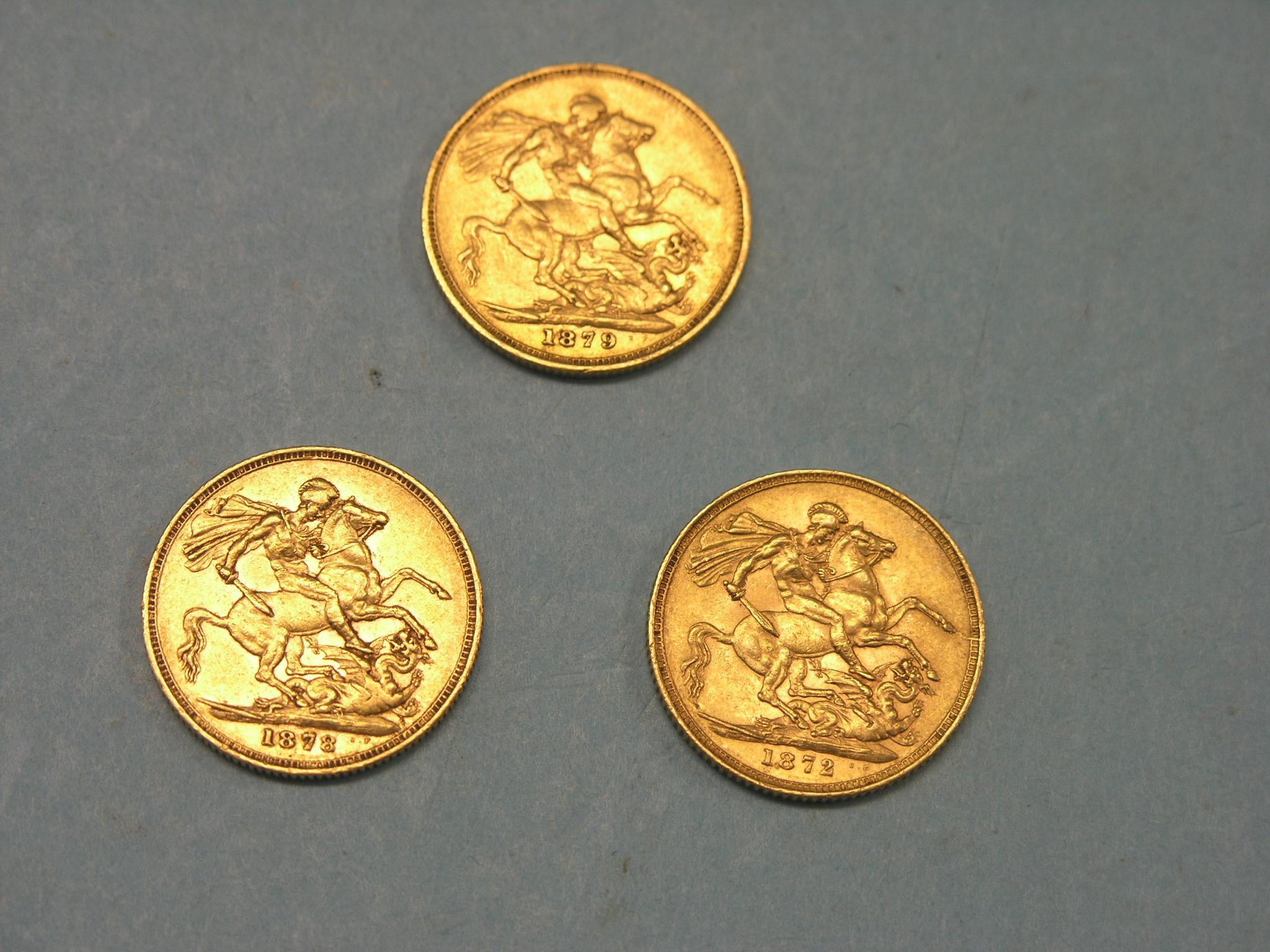 Appraisal: Three Victorian gold sovereigns includes Melbourne mint