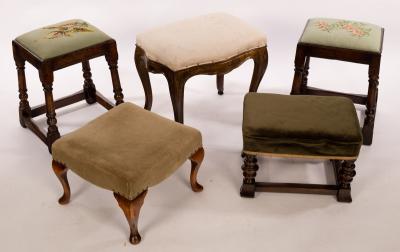 Appraisal: A pair of oak stools with needlework seats cm wide