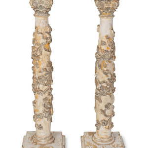 Appraisal: A Pair of Italian Neoclassical Style Carved and Painted Pedestals