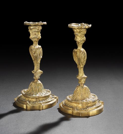 Appraisal: Pair of French Gilt-Bronze Rococo-Style Candlesticks fourth quarter th century