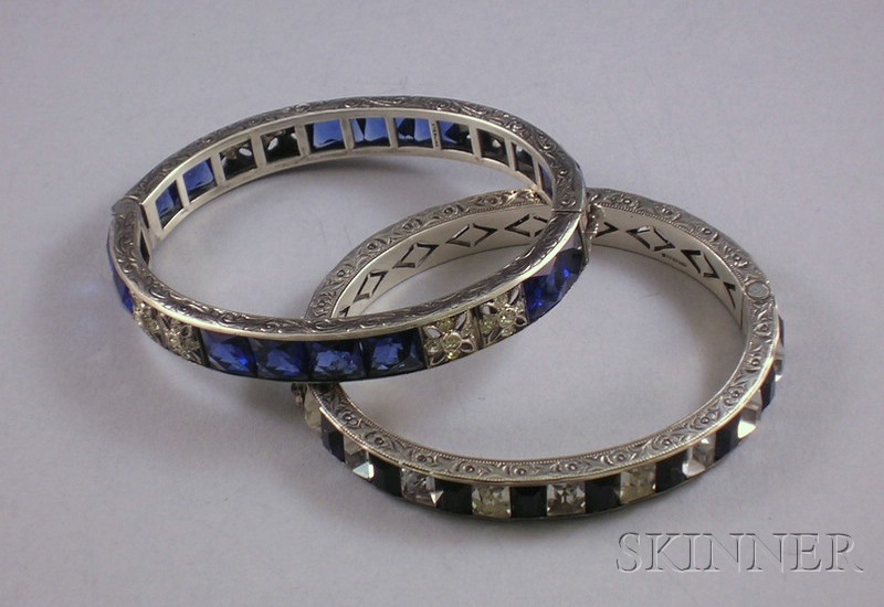 Appraisal: Two Victorian Silver Blue Stone and Paste Costume Bangles