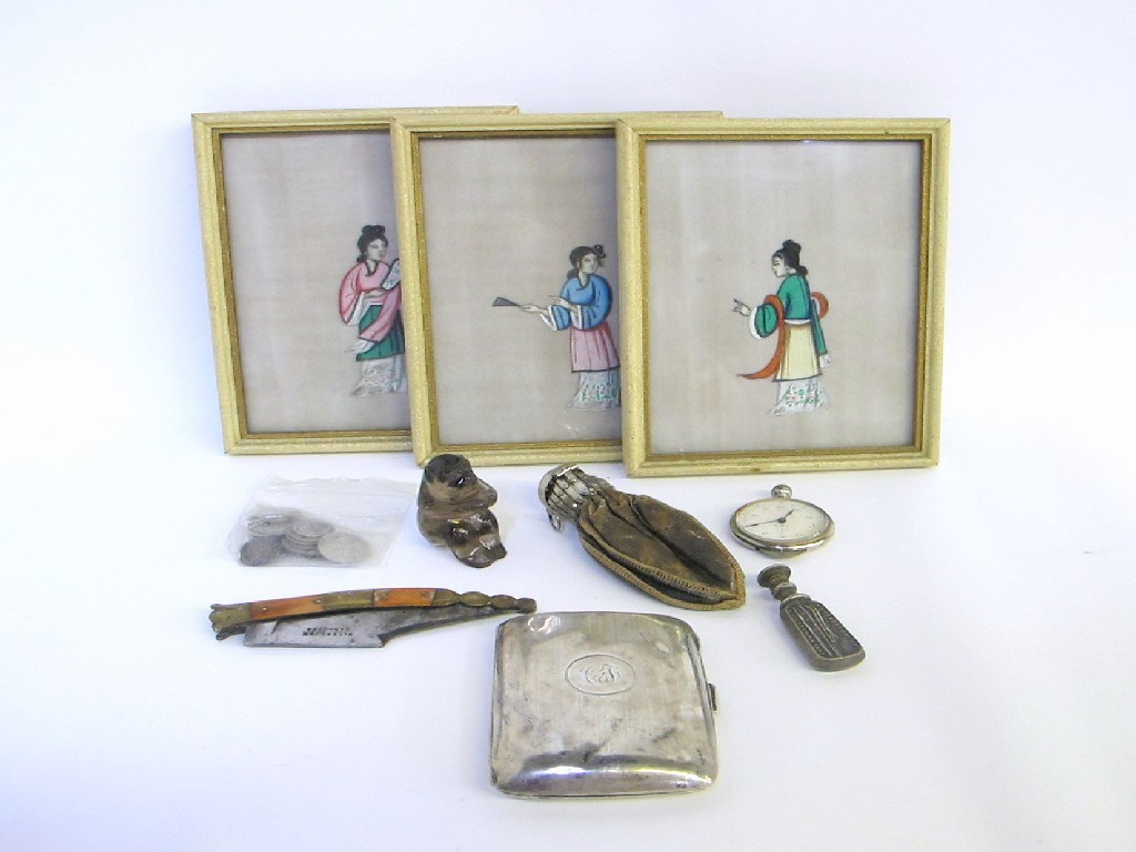 Appraisal: A lot comprising three oriental pictures silver cigarette case pocket