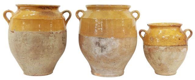 Appraisal: lot of French Provincial earthenware confit jars with ochre-glazed rim