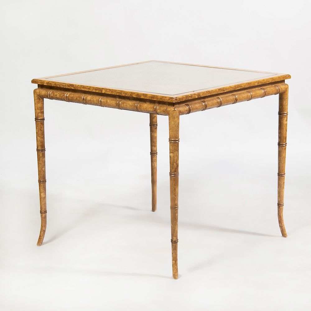 Appraisal: Modern Painted Faux Bamboo and Caned Card Table Fitted with