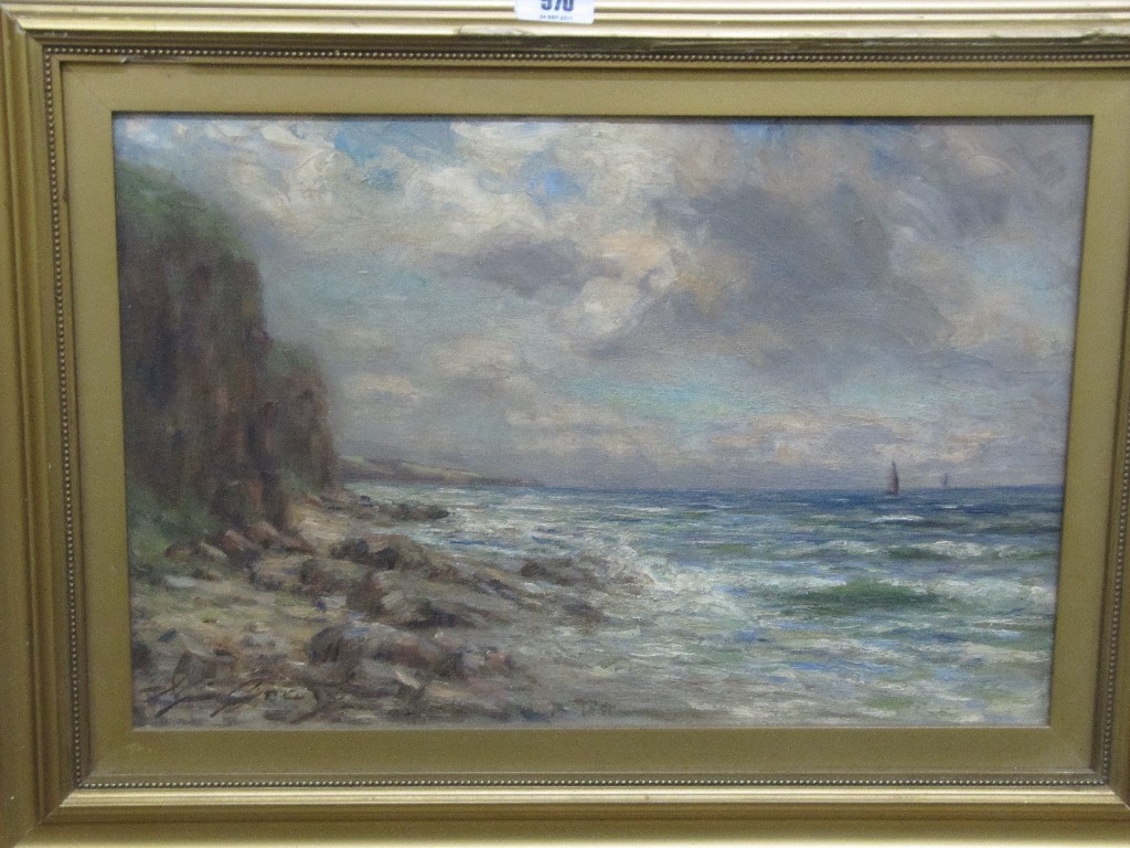 Appraisal: J GRAY Oil on canvas coastal scene signed