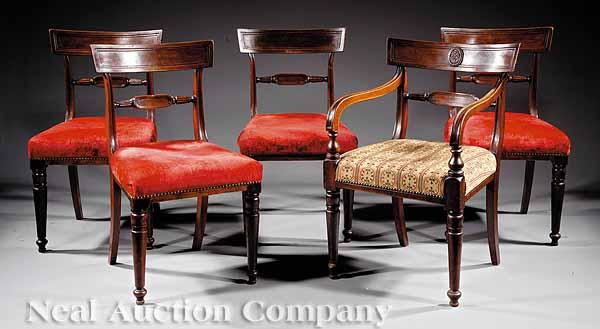 Appraisal: A Suite of Five Scottish Mahogany Dining Chairs in the