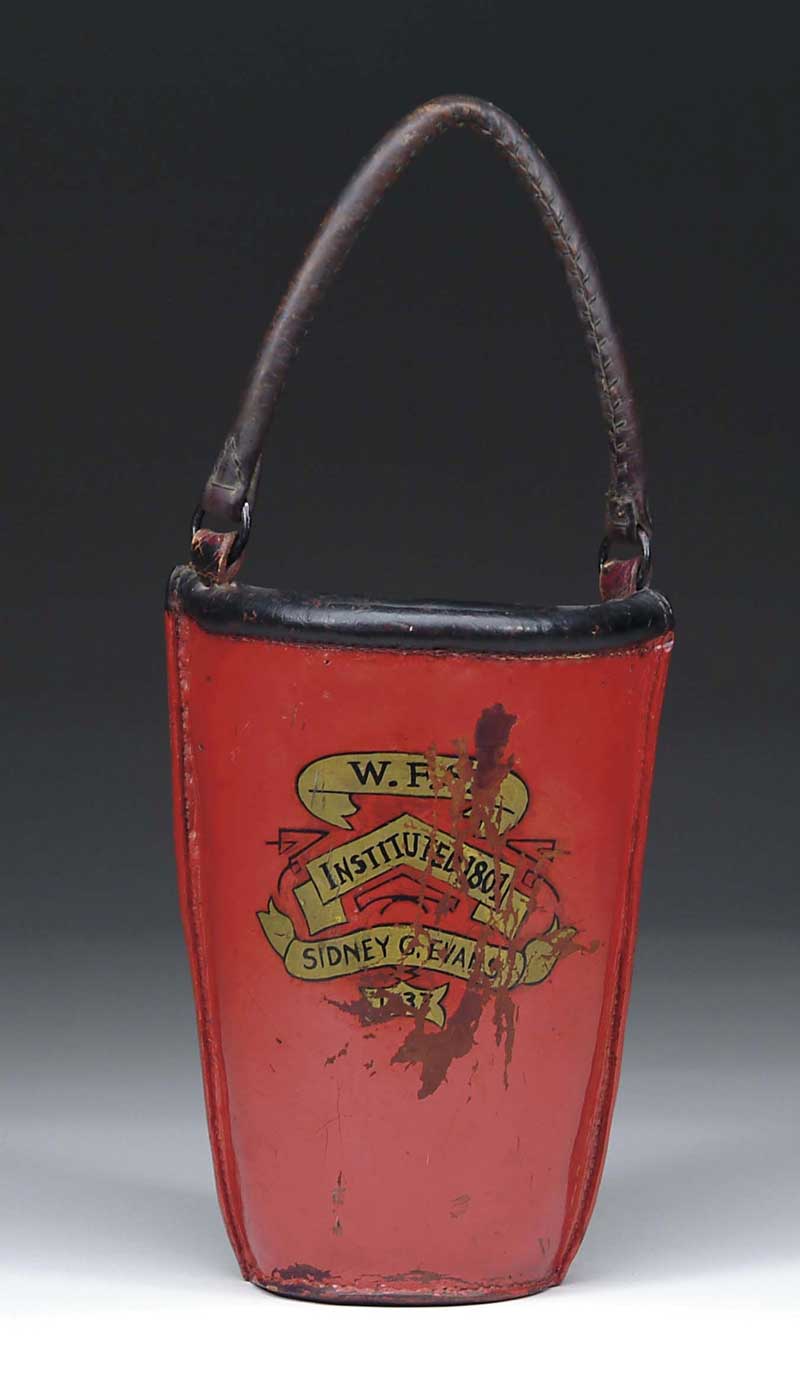 Appraisal: PAINTED LEATHER FIRE BUCKET W F S SIDNEY G EVANS