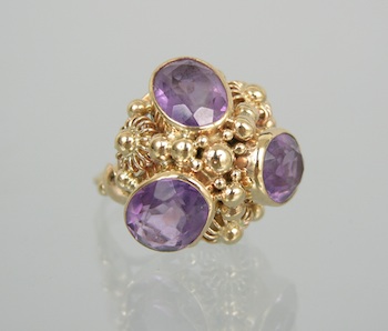 Appraisal: A Very Unusual Design Amethyst Ring k yellow gold dome