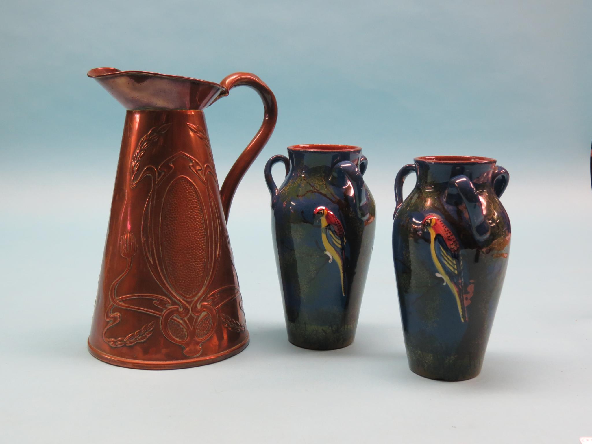 Appraisal: A Beldray Art Nouveau embossed copper jug tapering-shape in and