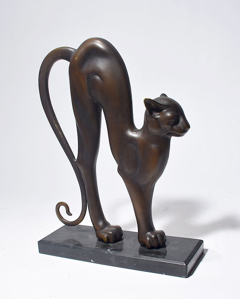 Appraisal: Modernist bronze sculpture of a cat signed Somchai Modernist bronze