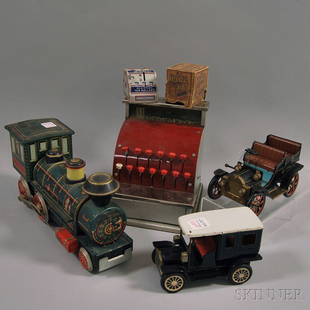 Appraisal: Five Tin and Pressed Metal Toys a Japanese Modern Toys